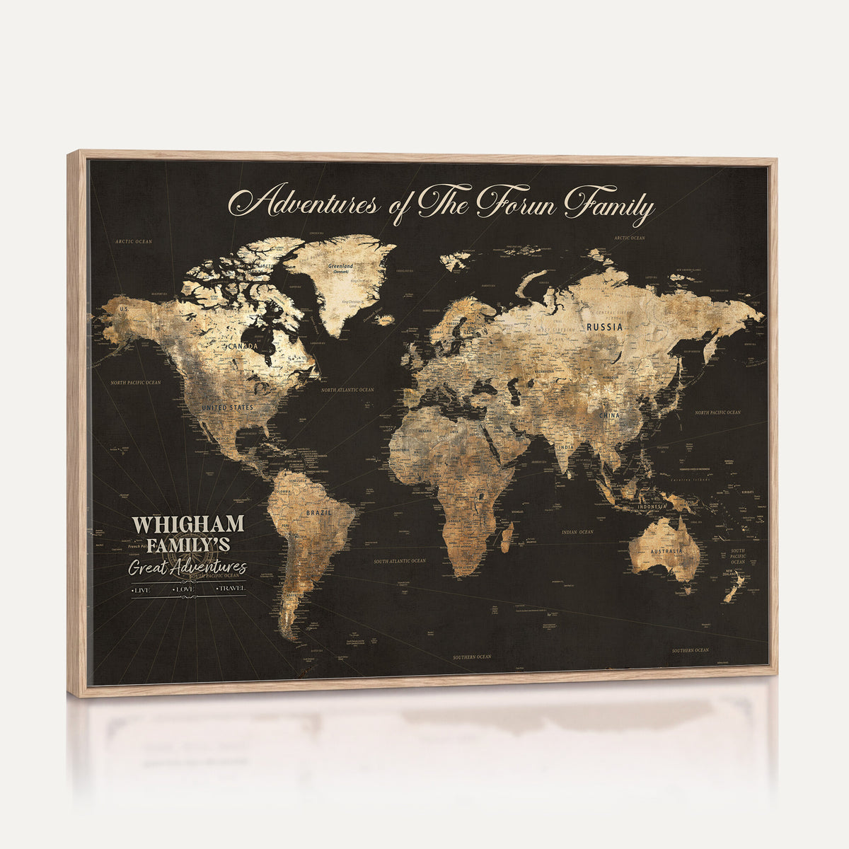 80238567-MGV-CV-36X24 - Custom Push Pin World Map Wall Art Canvas Print | Personalized Travel Tracker with Pins Framed Large for Home and Office Decor