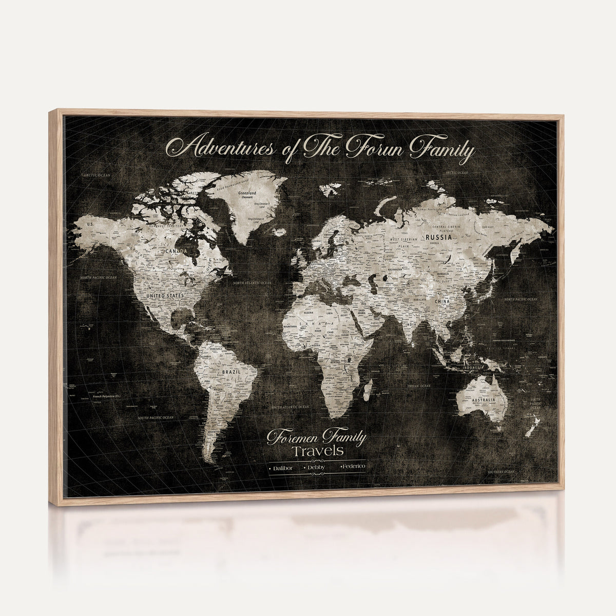 73767525-MGV-CV-36X24 - Custom Push Pin World Map Wall Art Canvas Print | Personalized Travel Tracker with Pins Framed Large for Home and Office Decor