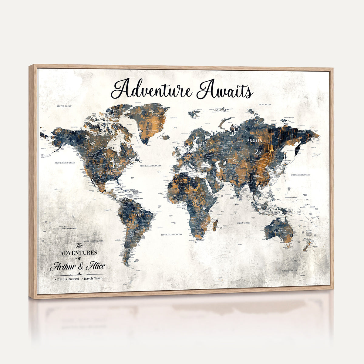 26041262-MGV-CV-36X24 - Custom White Push Pin World Map Wall Art, Next Trip Planner Map, Family Room and Entryway Decor