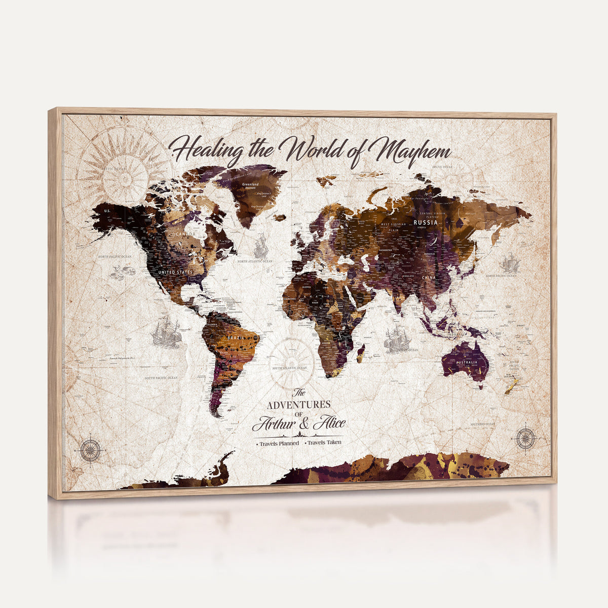20154714-MGV-CV-36X24 - Custom Push Pin World Map Wall Art Canvas Print | Personalized Travel Tracker with Pins Framed Large for Home and Office Decor