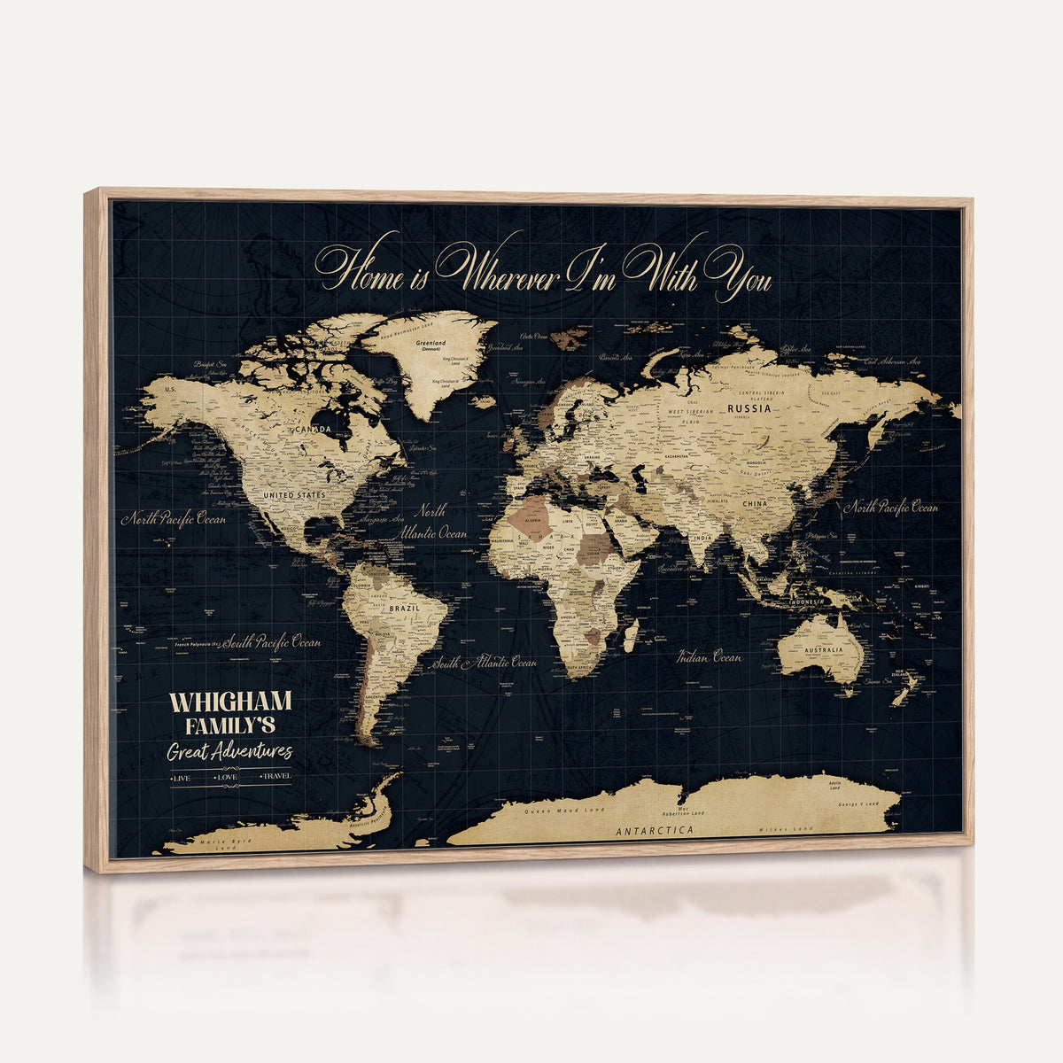 86888698-MGV-CV-36X24 - Custom Push Pin World Map Wall Art Canvas Print | Personalized Travel Tracker with Pins Framed Large for Home and Office Decor