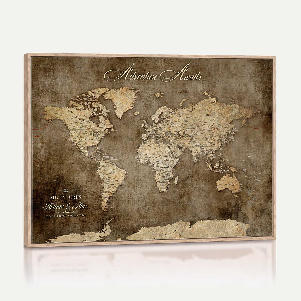 61836190-MGV-CV-36X24 - Custom Push Pin World Map Wall Art Canvas Print | Personalized Travel Tracker with Pins Framed Large for Home and Office Decor