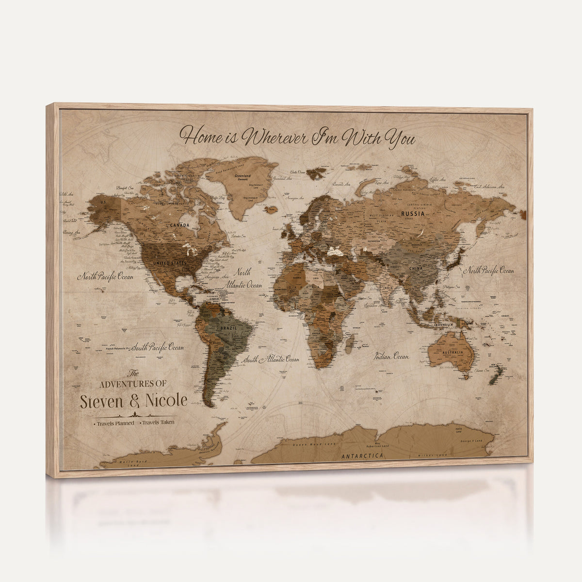 67360040-MGV-CV-36X24 - Personalized Framed Navy Geometric World Map Canvas with Push Pins, Couples Countries Visited Map, Living Room and Hallway Decor