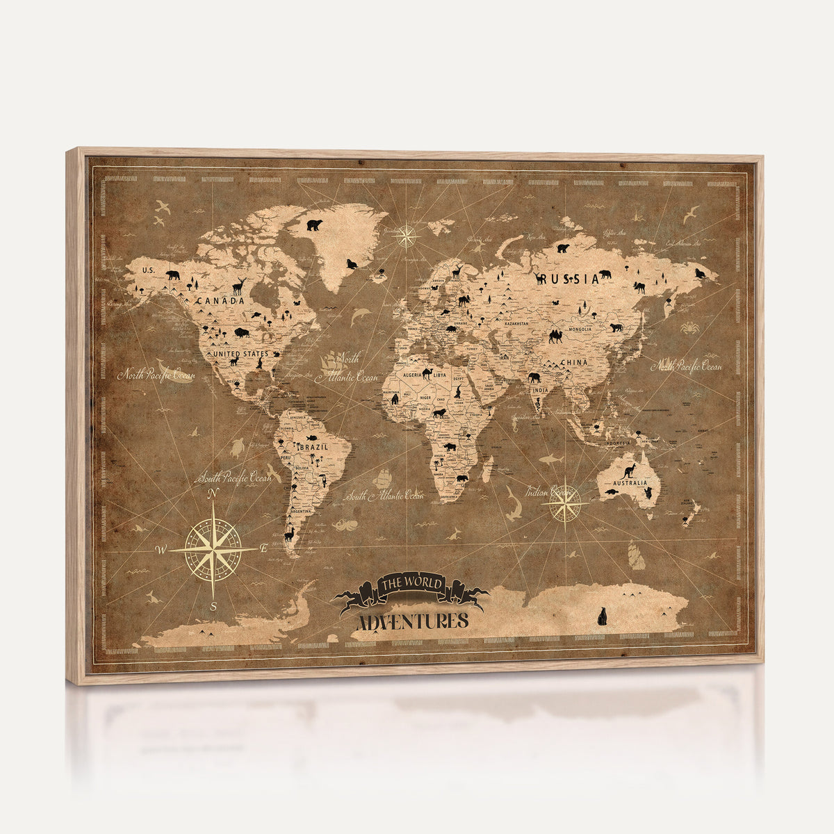 16235283-MGV-CV-36X24 - Custom World Travel Map Wall Art with Pins, Family Travel Tracker, Living Room and Bedroom Decor