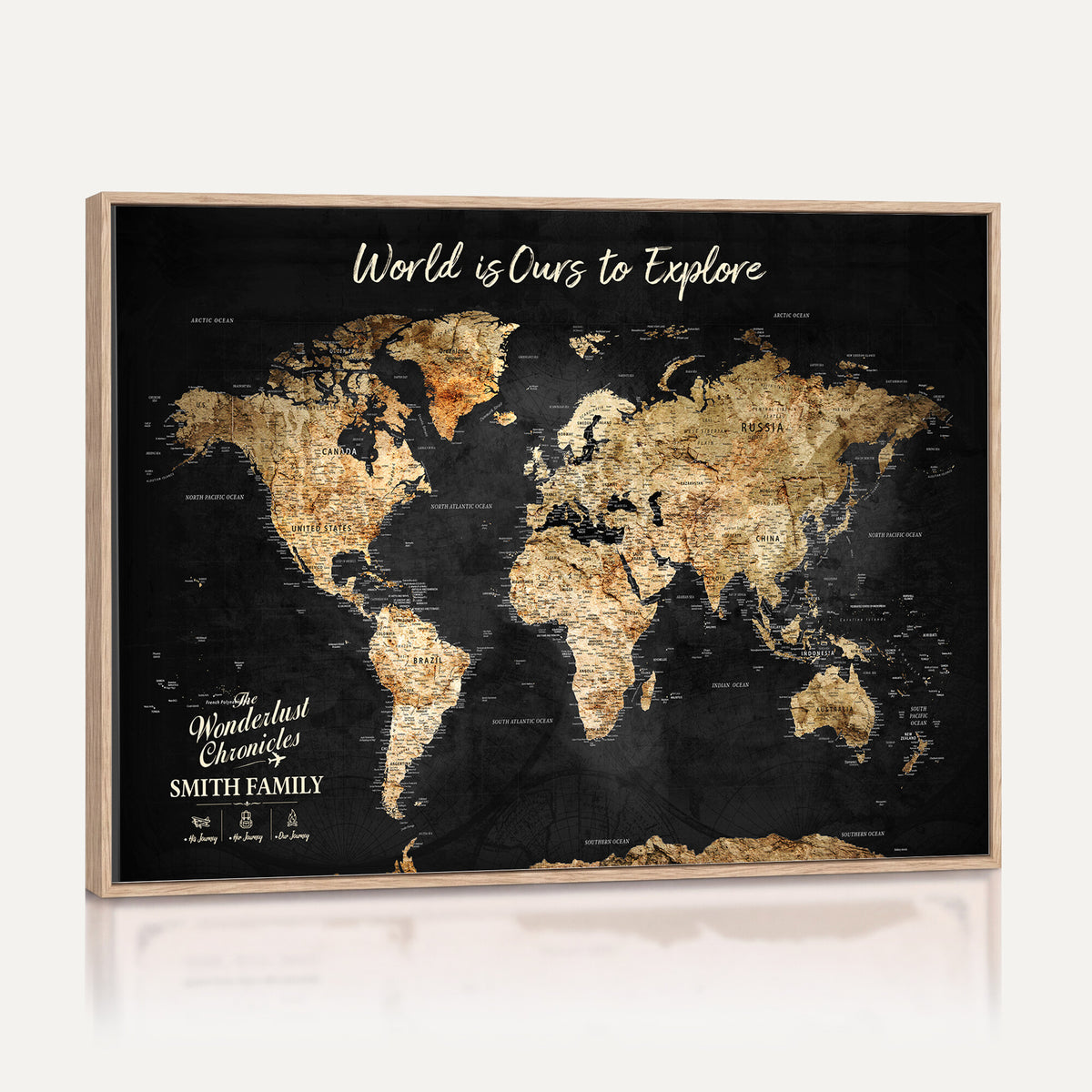 73732636-MGV-CV-36X24 - Custom Push Pin World Map Wall Art Canvas Print – Personalized Travel Tracker with Pins Framed Large for Home and Office Decor