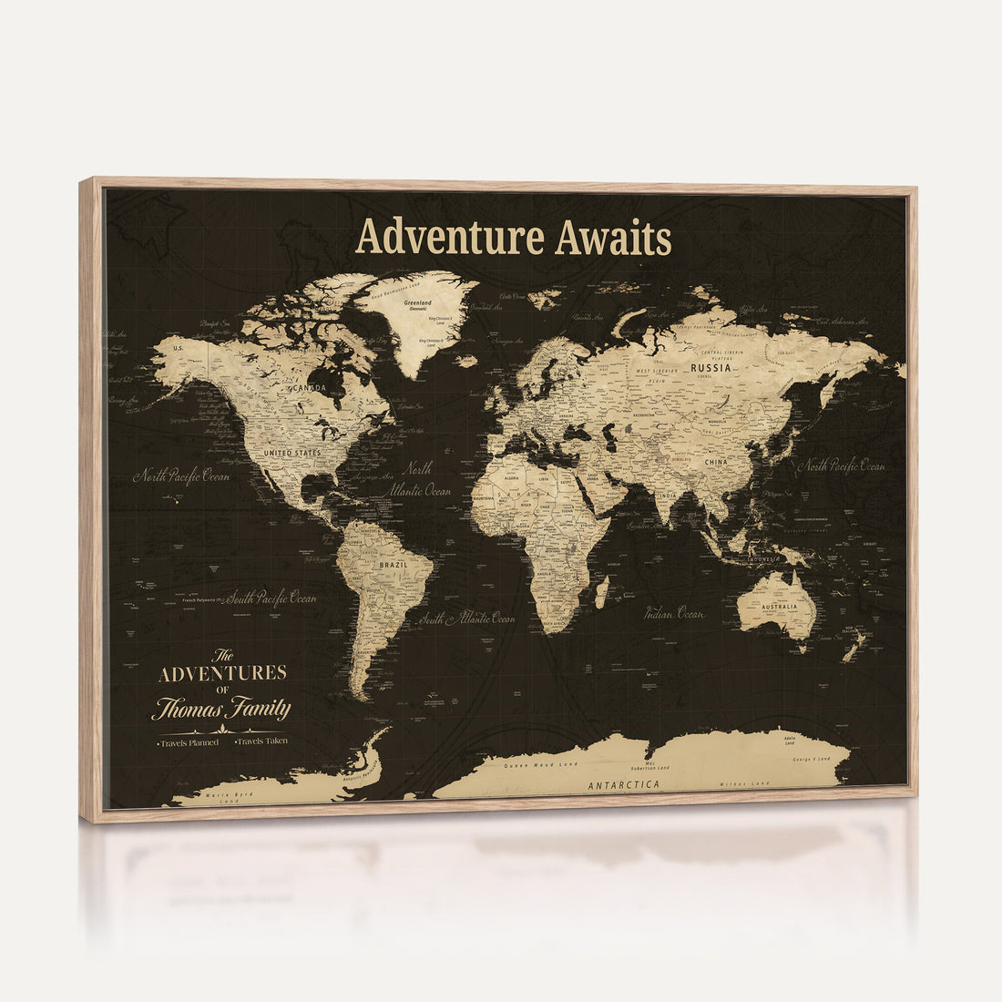 Custom Beige Push Pin World Map Wall Art, Next Trip Planner Map, Living Room and Home Office Decor
