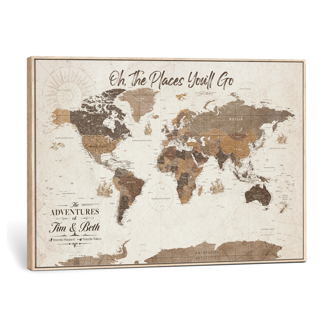 99085321-MGV-CV-36X24 - Custom Push Pin World Map Wall Art Canvas Print – Personalized Travel Tracker with Pins Framed Large for Home and Office Decor