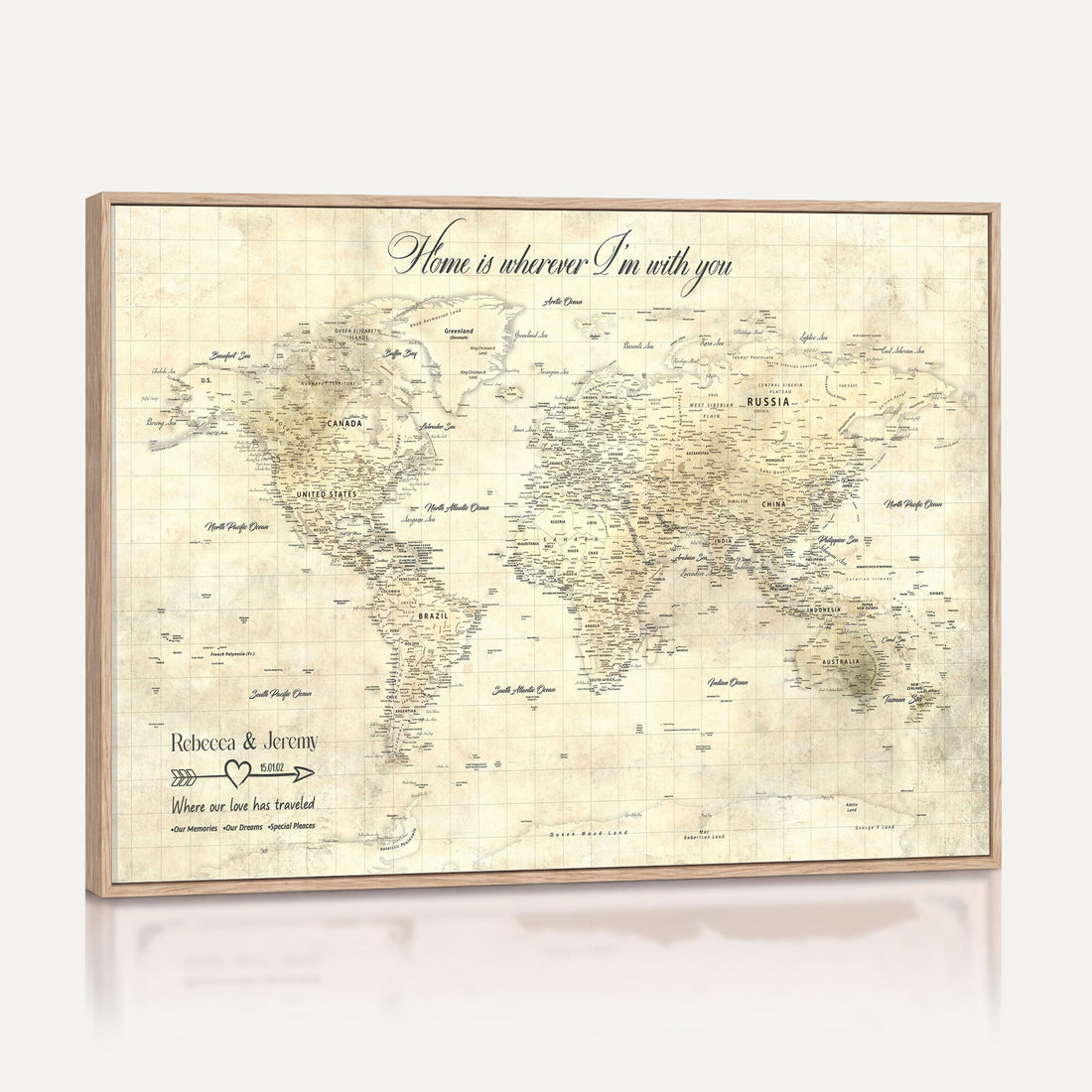 Personalized Beige Modern Push Pin World Map Wall Art, Honeymoon and Anniversary Gift, Bedroom and Study Decor