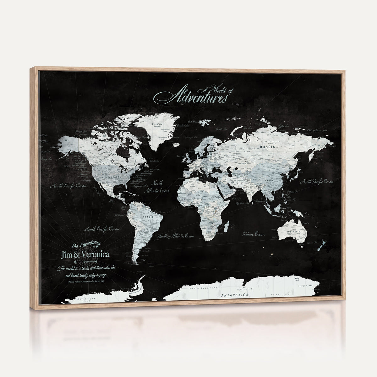 67491071-MGV-CV-36X24 - Custom Beige World Travel Map Wall Art with Pins, Places Visited Tracker, Bedroom and Home Office Decor