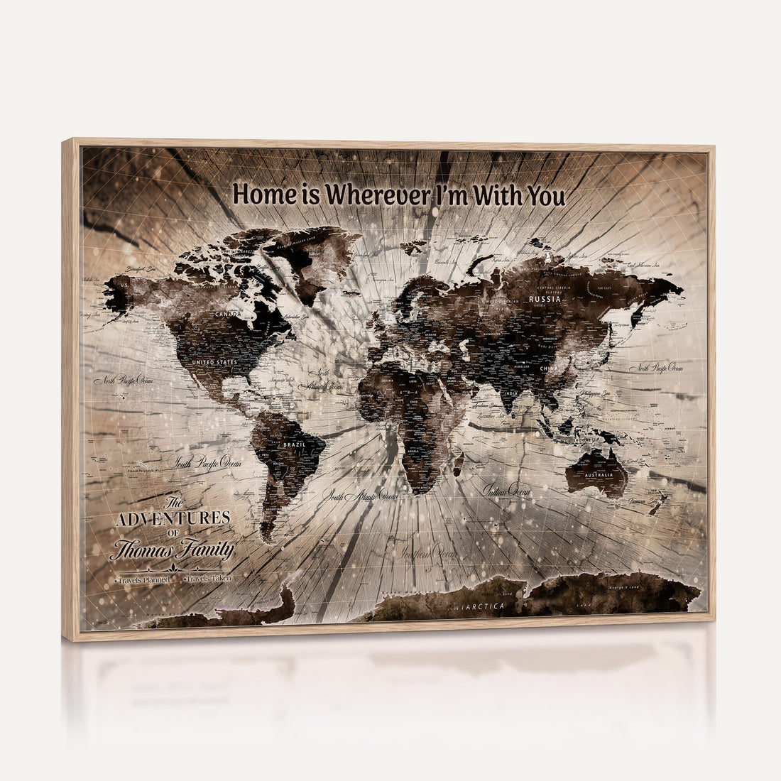 Personalized Push Pin World Map Wall Art Canvas Print, Customizable Framed Travel Map - NEWMAP-085
