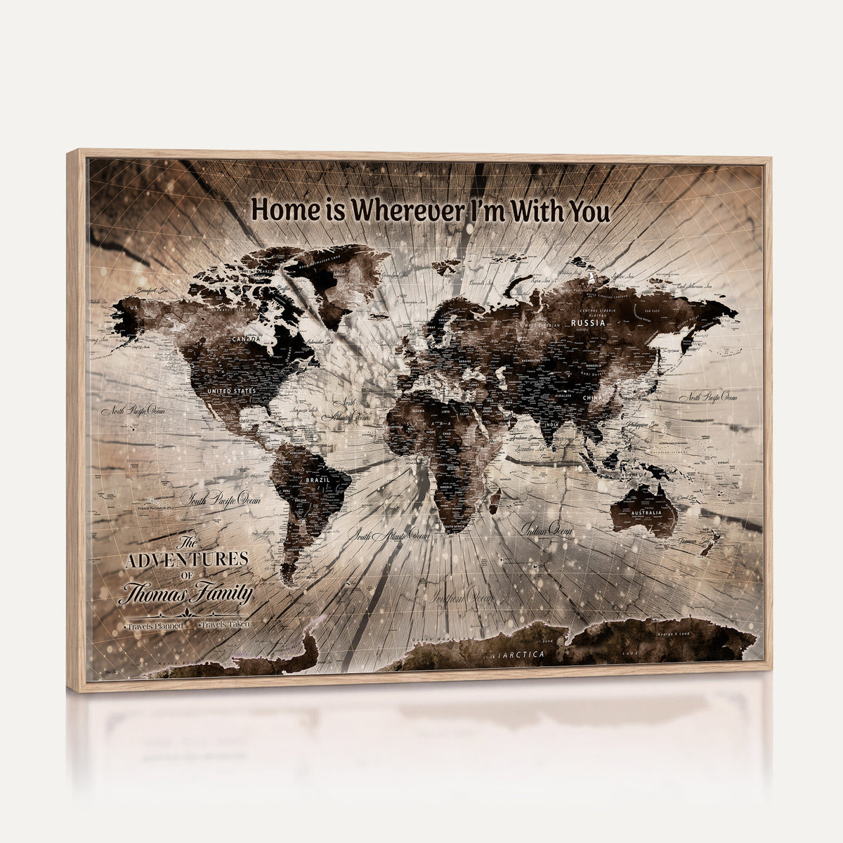12350515-MGV-CV-36X24 - Personalized Push Pin World Map Wall Art Canvas Print, Customizable Framed Travel Map - NEWMAP-085