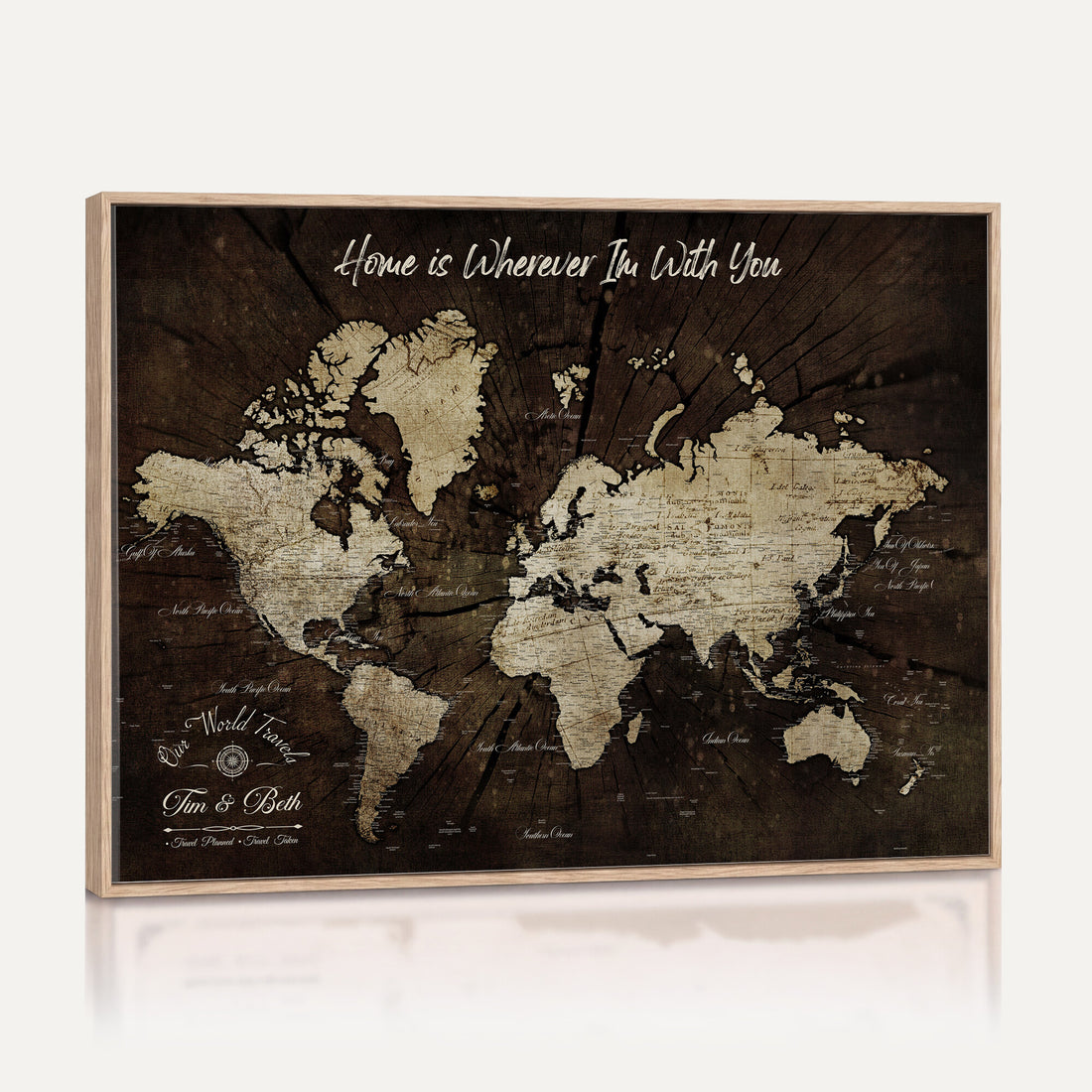 Personalized Watercolor Push Pin World Map Canvas Wall Art, Custom Framed Travel Map - NEWMAP-094