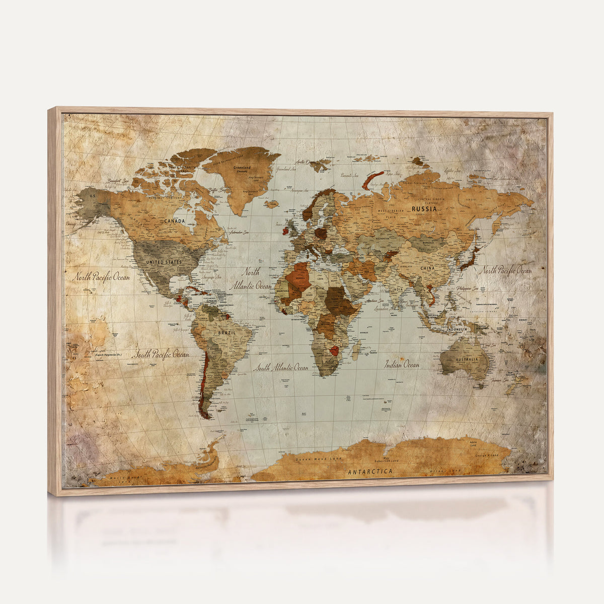 74176056-MGV-CV-36X24 - World Map Wall Art Canvas Print, Modern Decorative Framed Map Artwork Prints for Living Room, Office, Bedroom Wall Decor