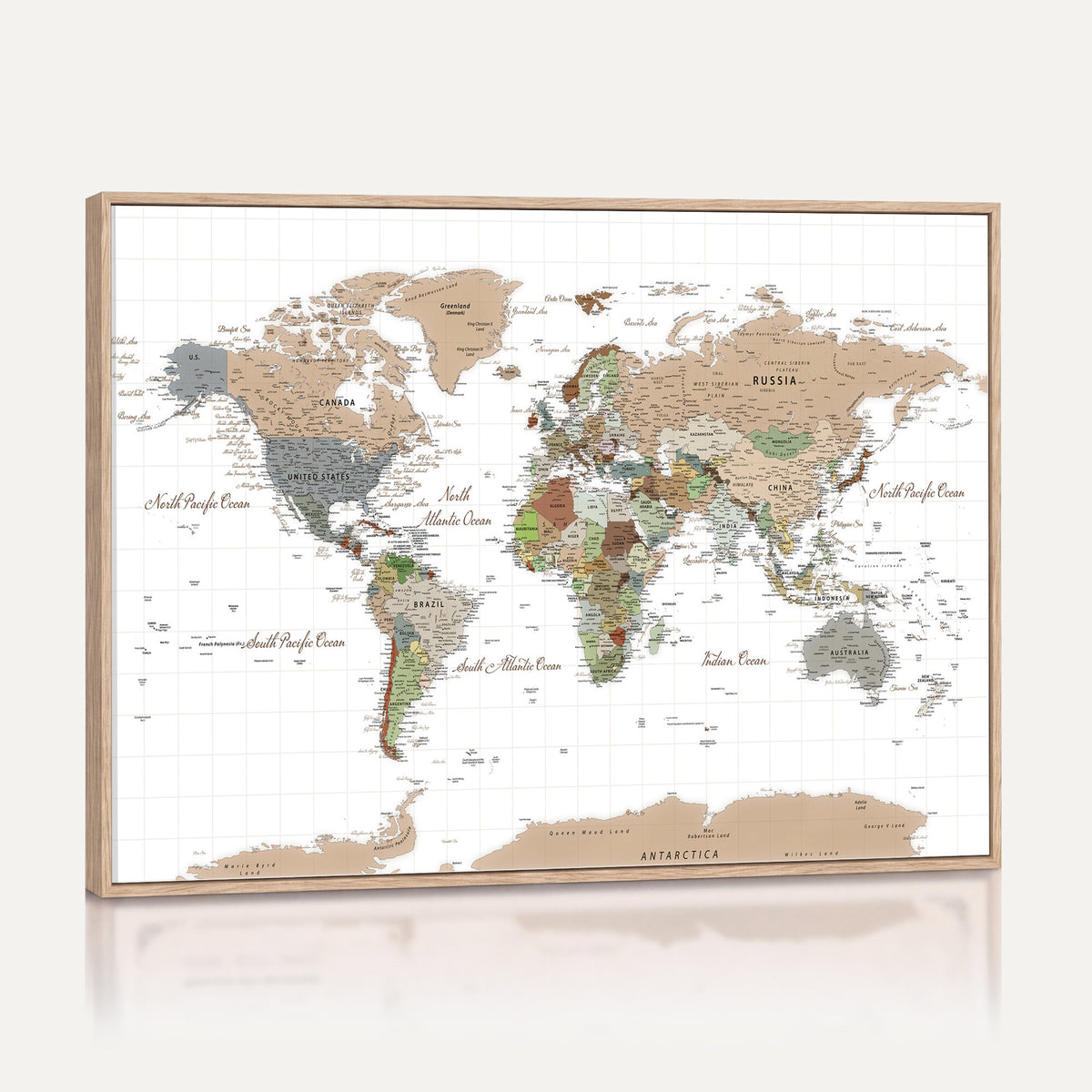 91286788-MGV-CV-36X24 - World Map Wall Art Canvas Print, Modern Decorative Framed Map Artwork Prints for Living Room, Office, Bedroom Wall Decor