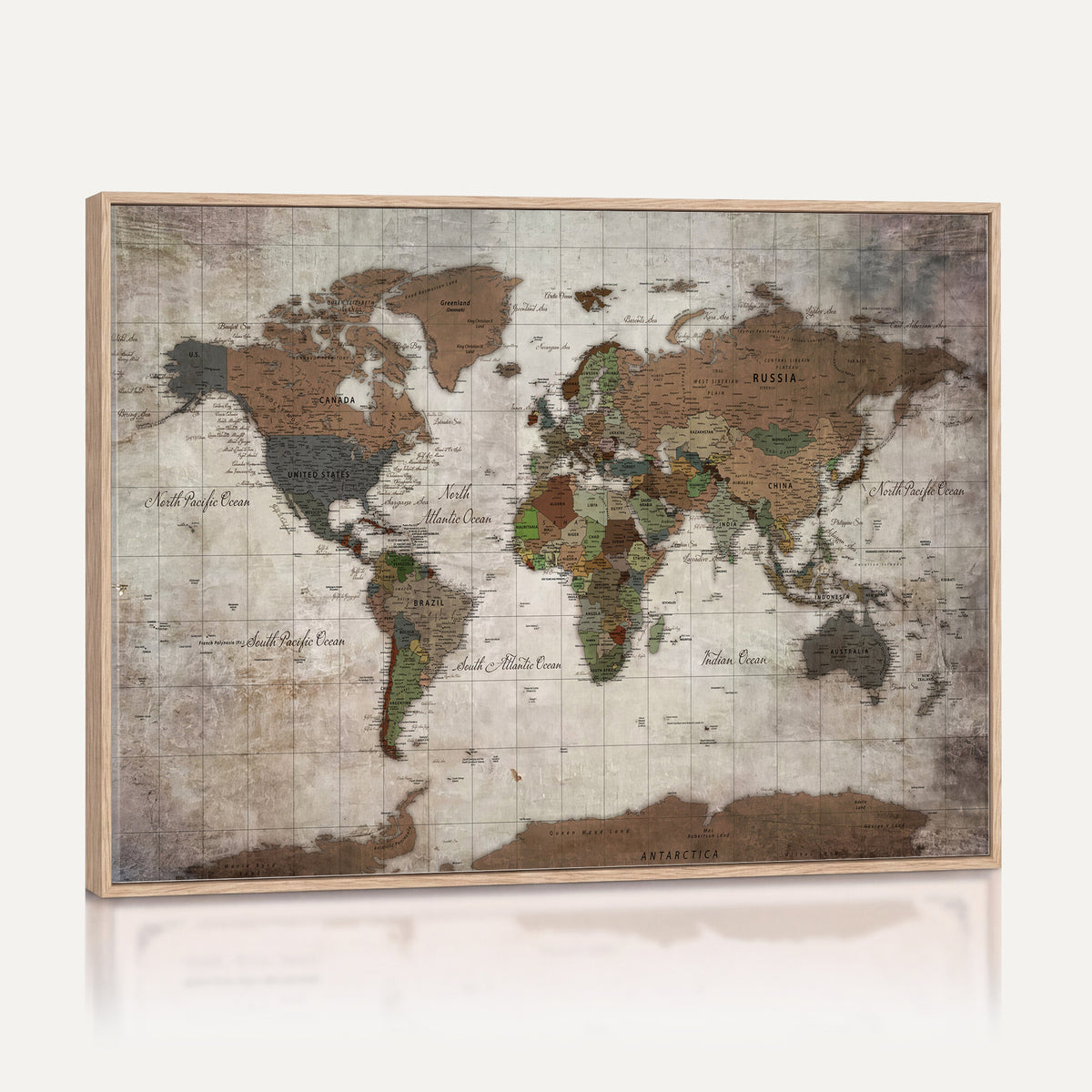 65393892-MGV-CV-36X24 - World Map Wall Art Canvas Print, Modern Decorative Framed Map Artwork Prints for Living Room, Office, Bedroom Wall Decor