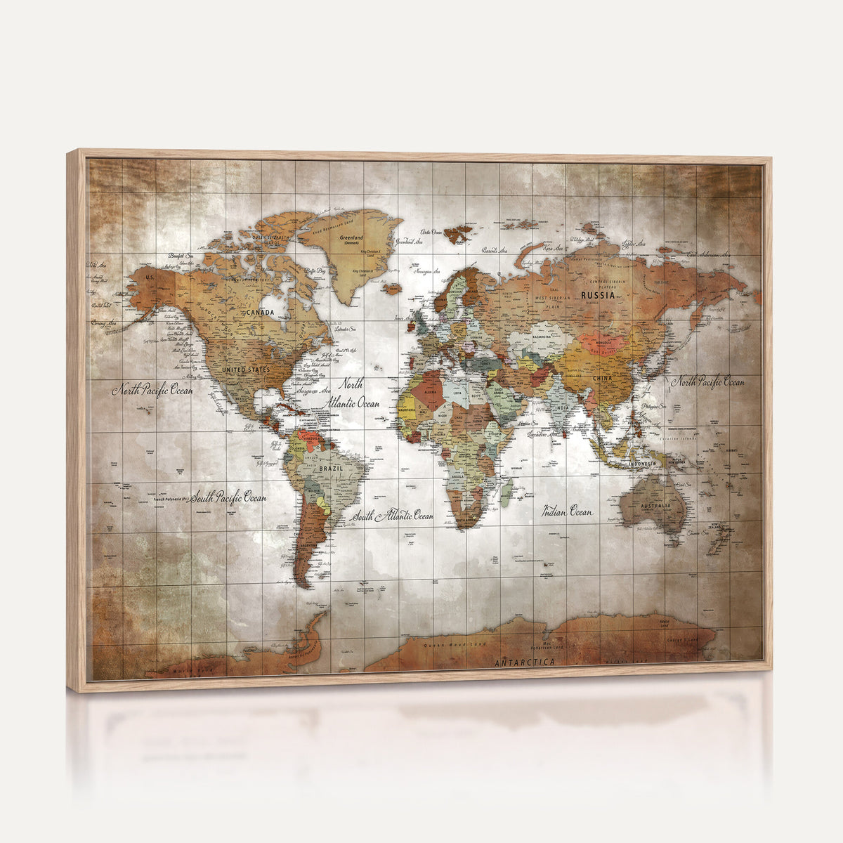 51643807-MGV-CV-36X24 - World Map Wall Art Canvas Print, Modern Decorative Framed Map Artwork Prints for Living Room, Office, Bedroom Wall Decor