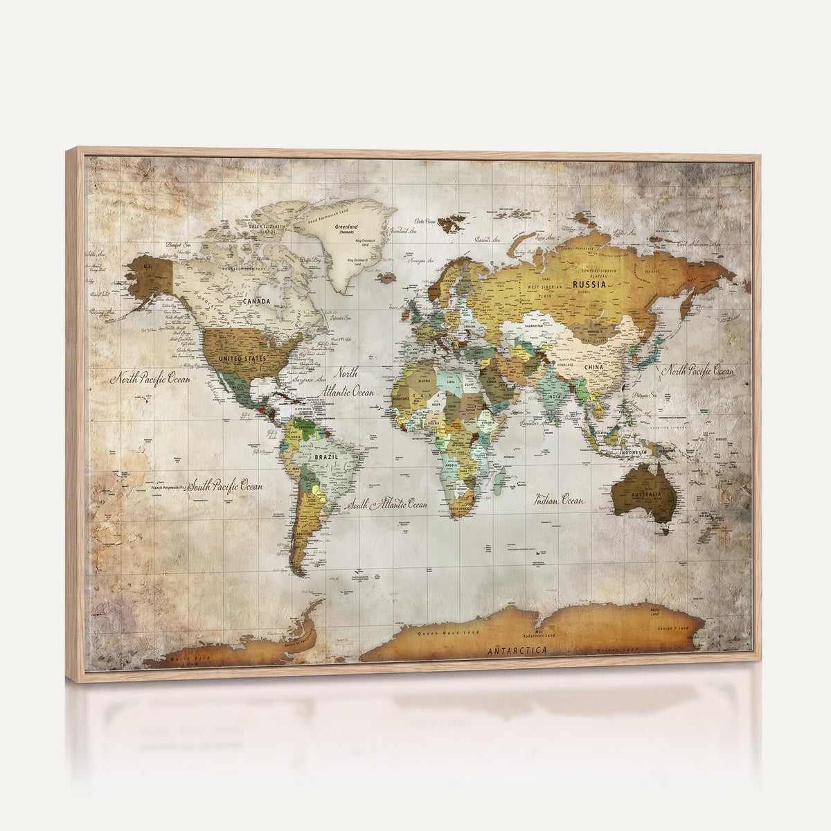 86108417-MGV-CV-36X24 - World Map Wall Art Canvas Print, Modern Decorative Framed Map Artwork Prints for Living Room, Office, Bedroom Wall Decor