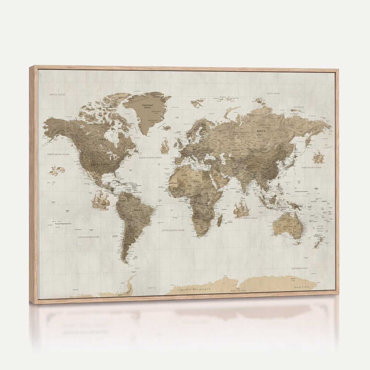 28283260-MGV-CV-36X24 - Detailed World Map Wall Art Canvas Print