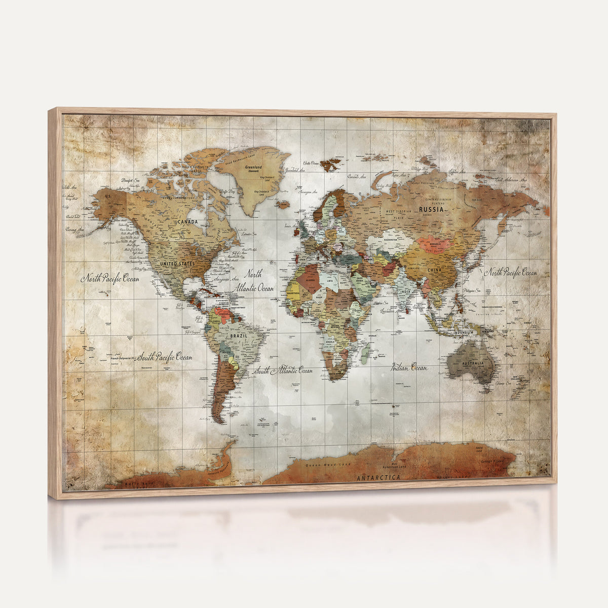 19855445-MGV-CV-36X24 - Custom Framed Modern Push Pin World Map Wall Art, Places Visited Tracker, Home Office and Entryway Decor