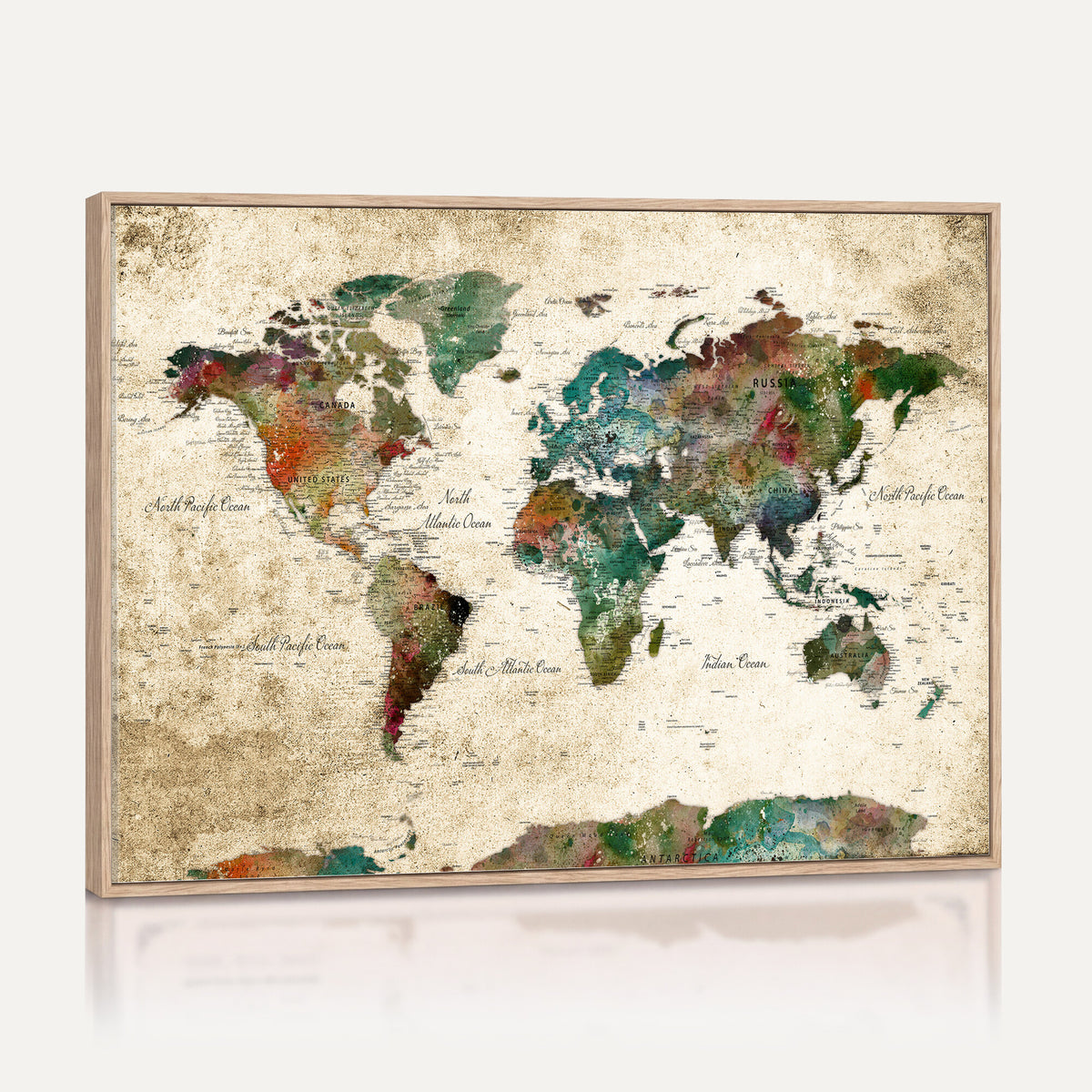 87544591-MGV-CV-36X24 - World Map Wall Art Canvas Print, Modern Decorative Framed Map Artwork Prints for Living Room, Office, Bedroom Wall Decor