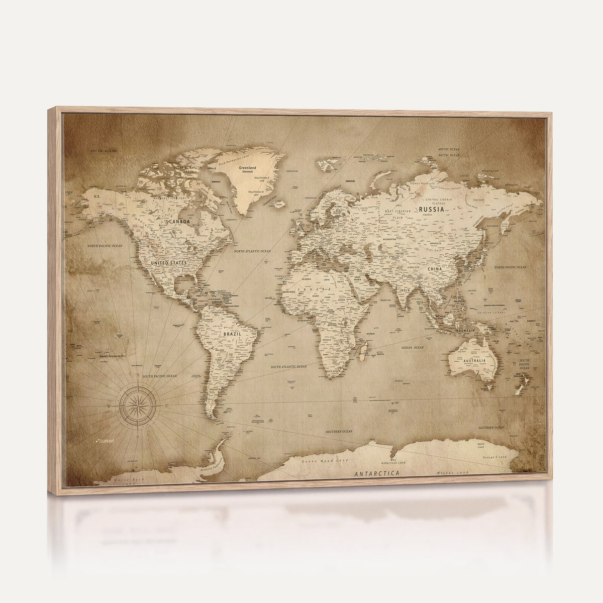 34795134-MGV-CV-36X24 - World Map Wall Art Canvas Print, Modern Decorative Framed Map Artwork Prints for Living Room, Office, Bedroom Wall Decor