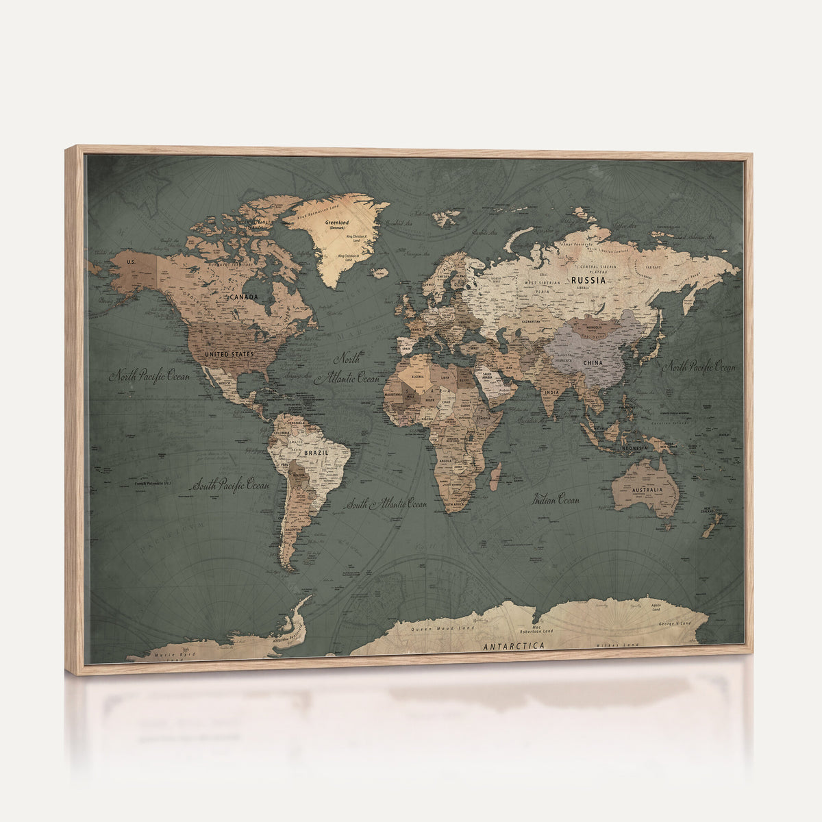 84619399-MGV-CV-36X24 - World Map Wall Art Canvas Print, Modern Decorative Framed Map Artwork Prints for Living Room, Office, Bedroom Wall Decor
