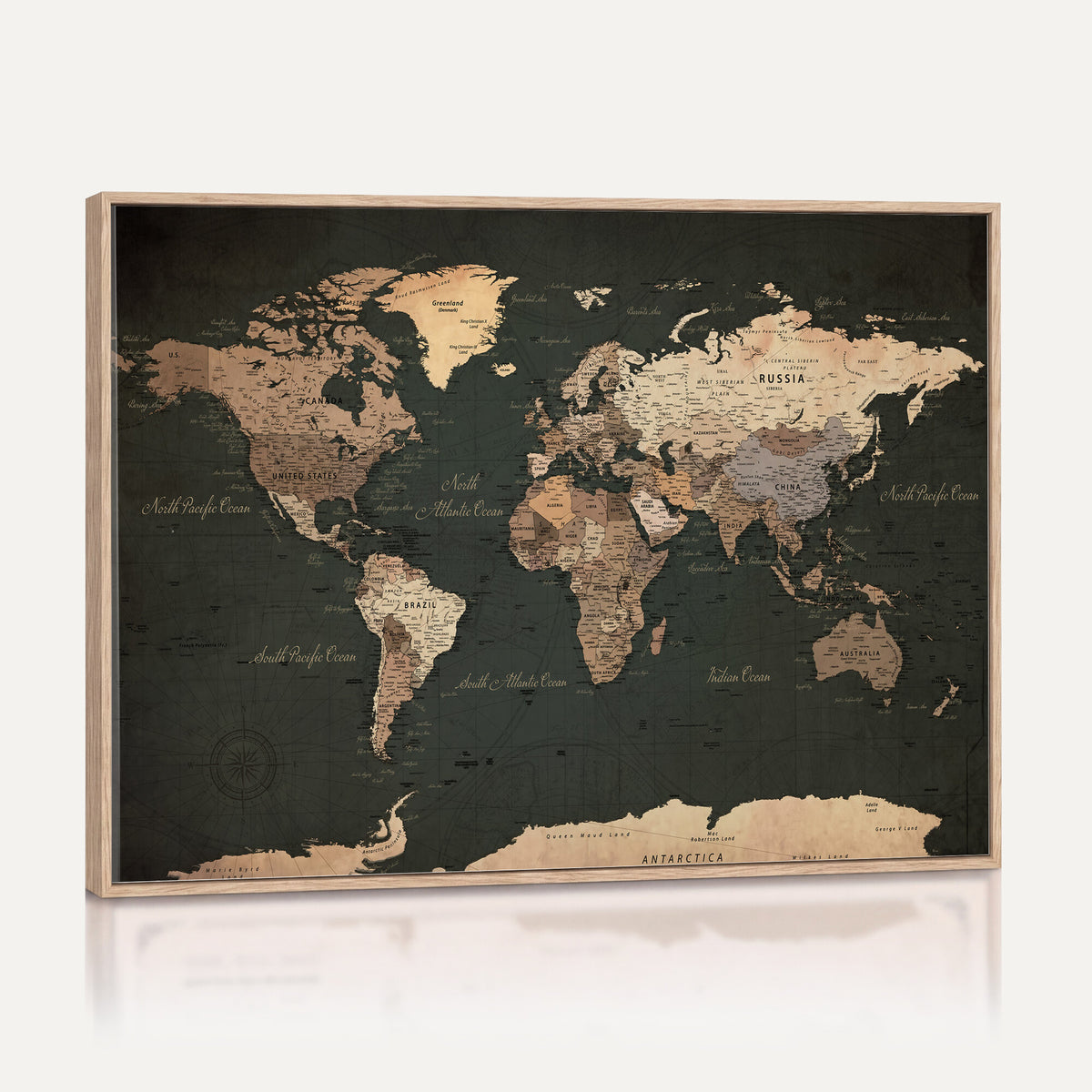 62059333-MGV-CV-36X24 - World Map Wall Art Canvas Print, Modern Decorative Framed Map Artwork Prints for Living Room, Office, Bedroom Wall Decor