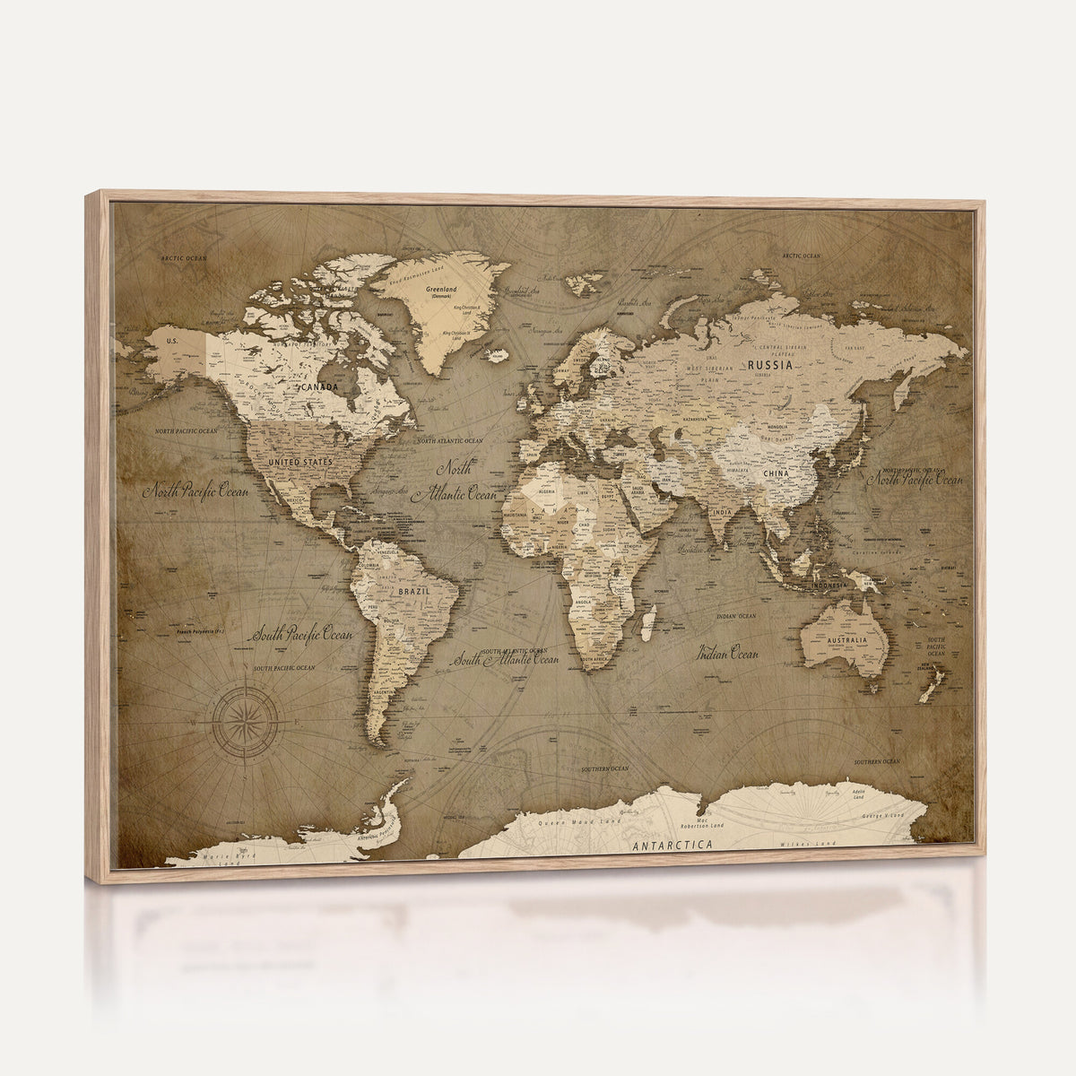 82314635-MGV-CV-36X24 - World Map Wall Art Canvas Print, Modern Decorative Framed Map Artwork Prints for Living Room, Office, Bedroom Wall Decor