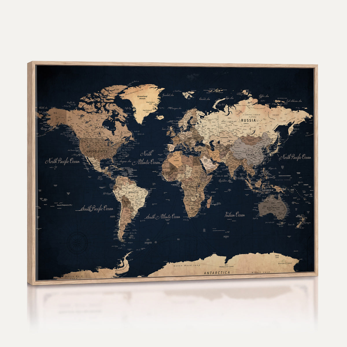 53971530-MGV-CV-36X24 - World Map Wall Art Canvas Print, Modern Decorative Framed Map Artwork Prints for Living Room, Office, Bedroom Wall Decor