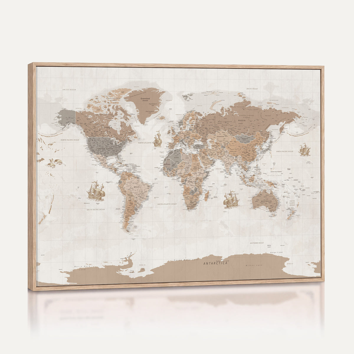 85057279-MGV-CV-36X24 - Framed Large World Map Canvas Print for Office Decor