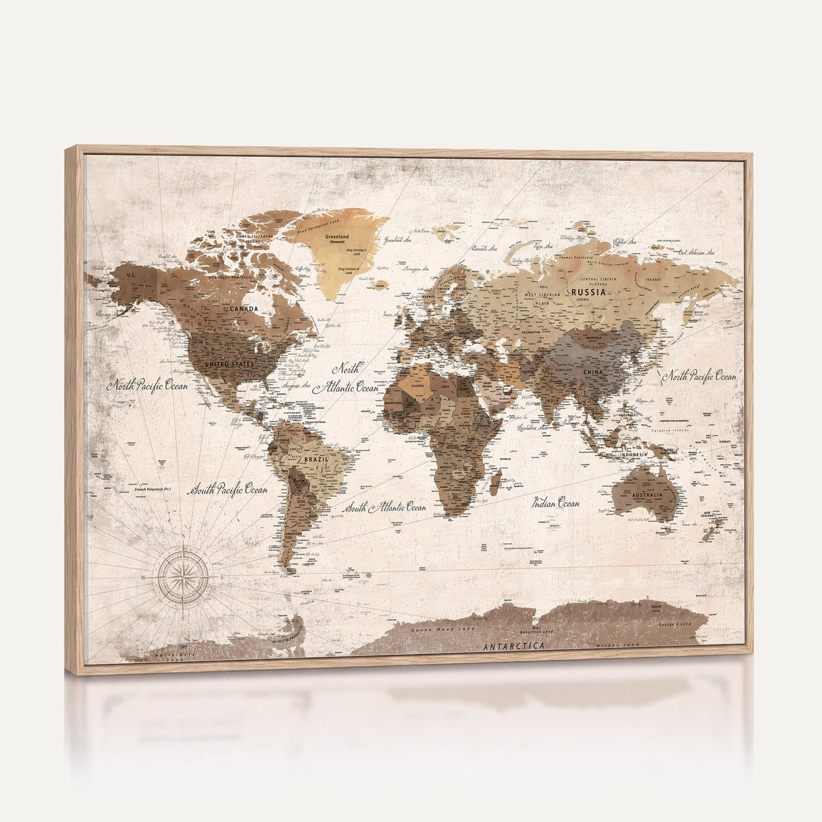 38923639-MGV-CV-36X24 - World Map Wall Art Canvas Print, Modern Decorative Framed Map Artwork Prints for Living Room, Office, Bedroom Wall Decor