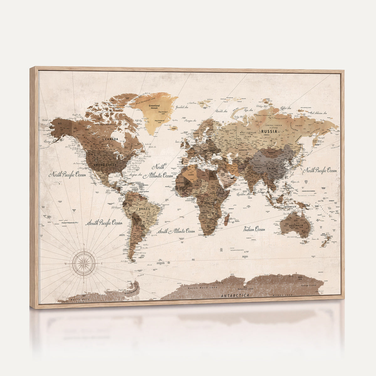 69860078-MGV-CV-36X24 - World Map Wall Art Canvas Print, Modern Decorative Framed Map Artwork Prints for Living Room, Office, Bedroom Wall Decor