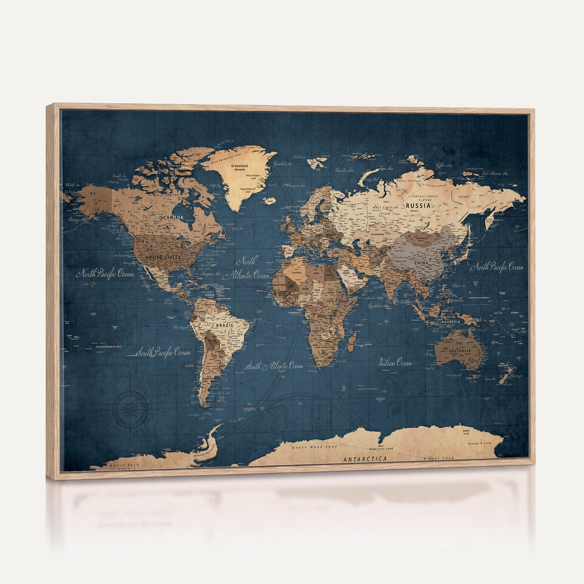 69886352-MGV-CV-36X24 - World Map Wall Art Canvas Print, Modern Decorative Framed Map Artwork Prints for Living Room, Office, Bedroom Wall Decor