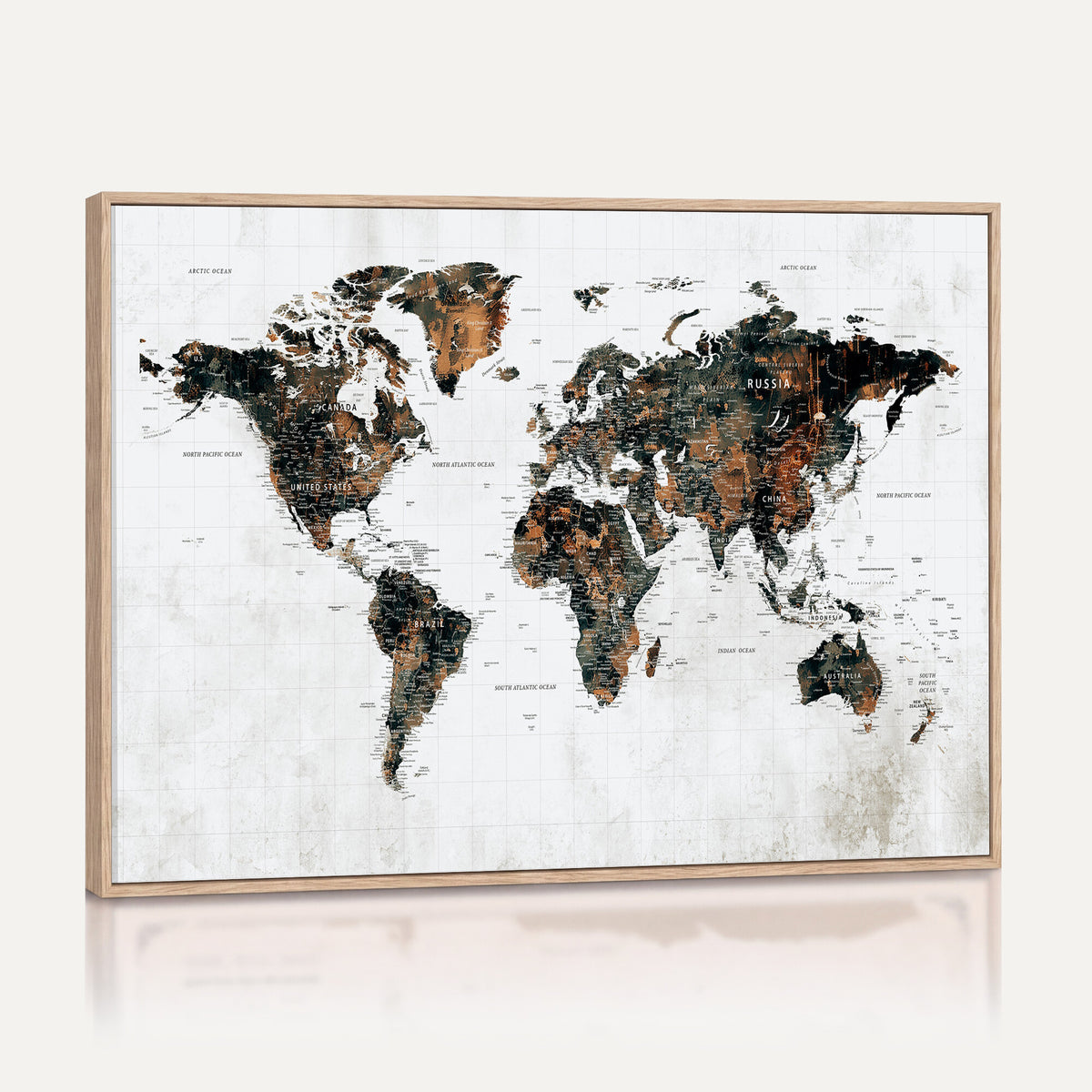 60008766-MGV-CV-36X24 - Large World Map Canvas Print – Framed Travel Map Wall Art