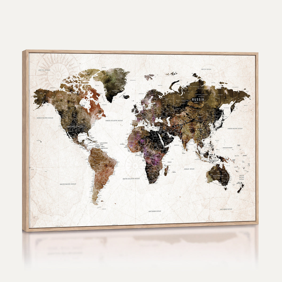 77651968-MGV-CV-36X24 - Watercolor World Map Print - Large Wall Art Canvas Print for