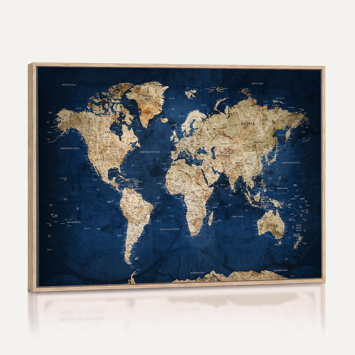 57503519-MGV-CV-36X24 - World Map Canvas Print – Framed Travel Map Wall Art for