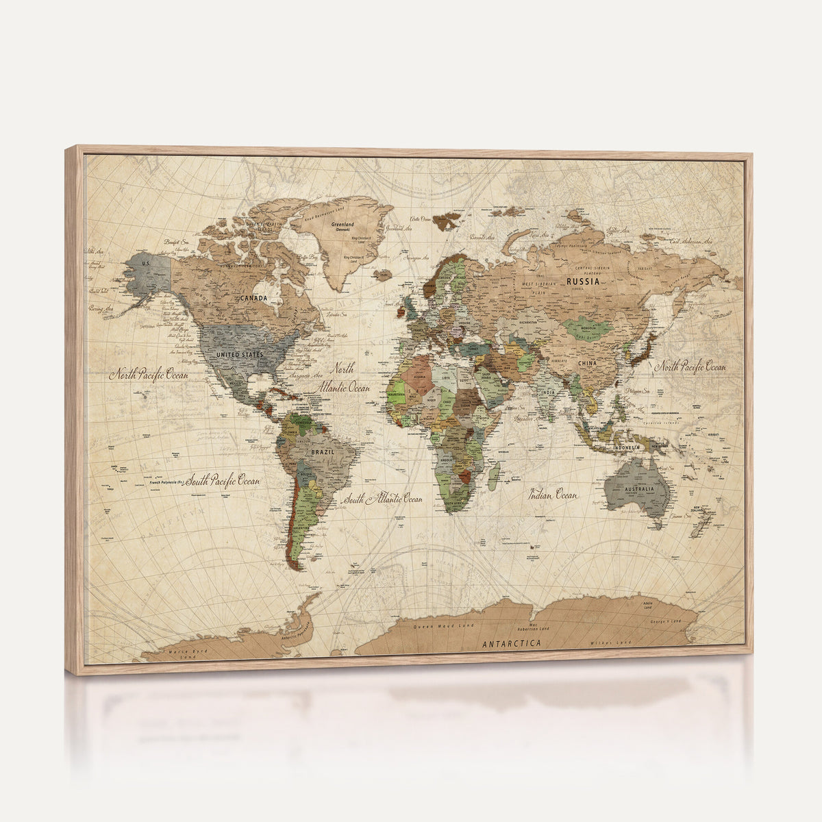 16856902-MGV-CV-36X24 - Vintage World Map Canvas Wall Art - Rustic Grunge Texture