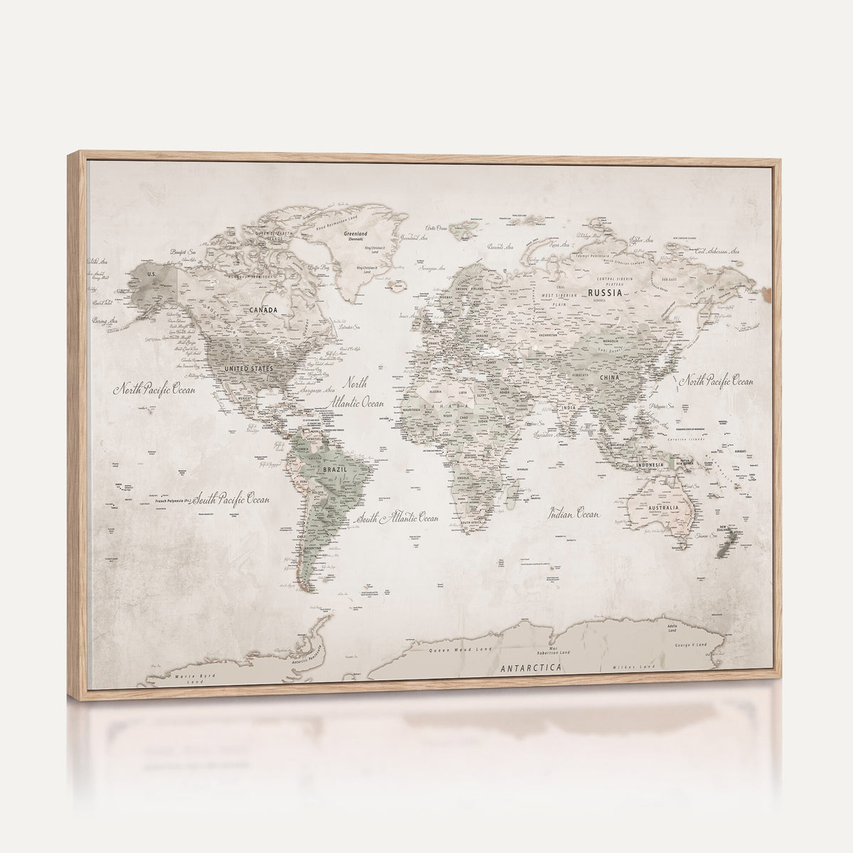 90355419-MGV-CV-36X24 - Antique Style World Map Canvas Print | Vintage Detailed World Map Art for Travel Lovers