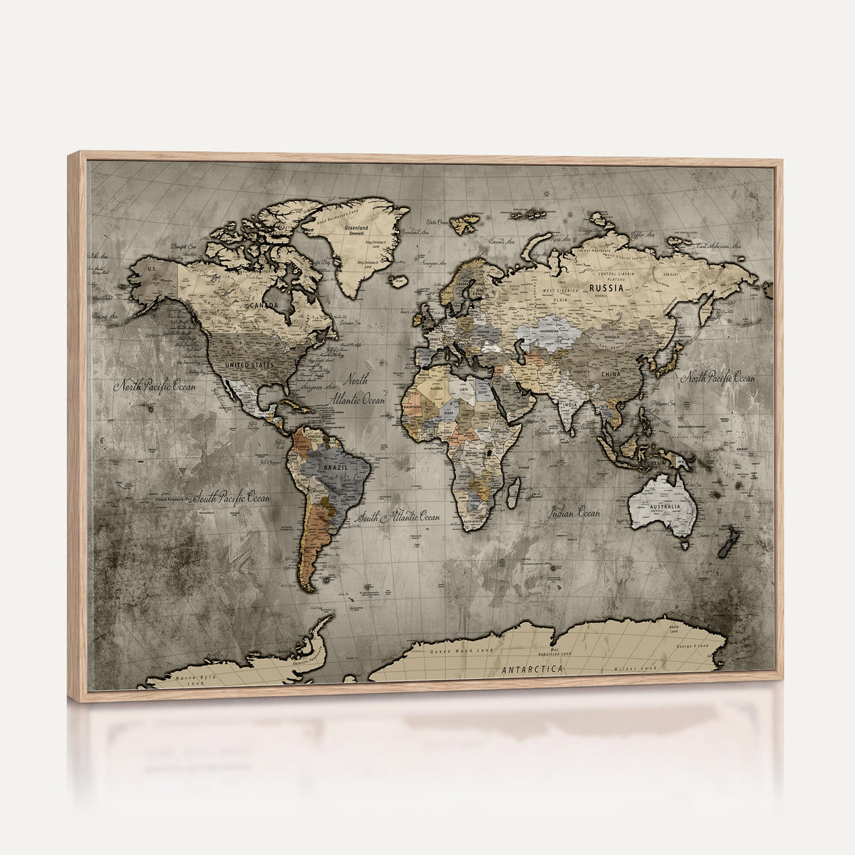 85218700-MGV-CV-36X24 - World Map Canvas Print, Detailed Map of the World Wall Art