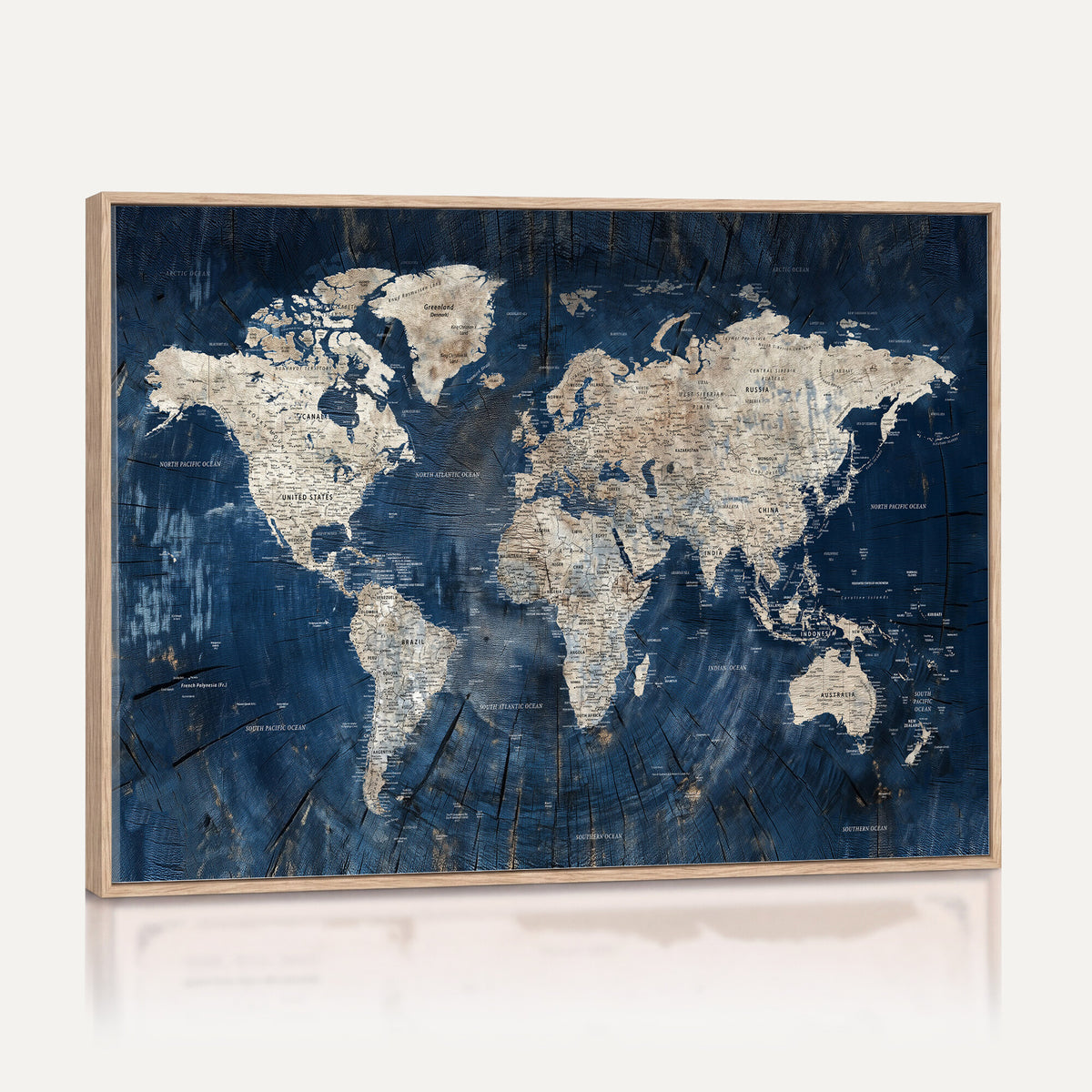 56126010-MGV-CV-36X24 - Large Blue World Map Wall Art Canvas Print for Home Office