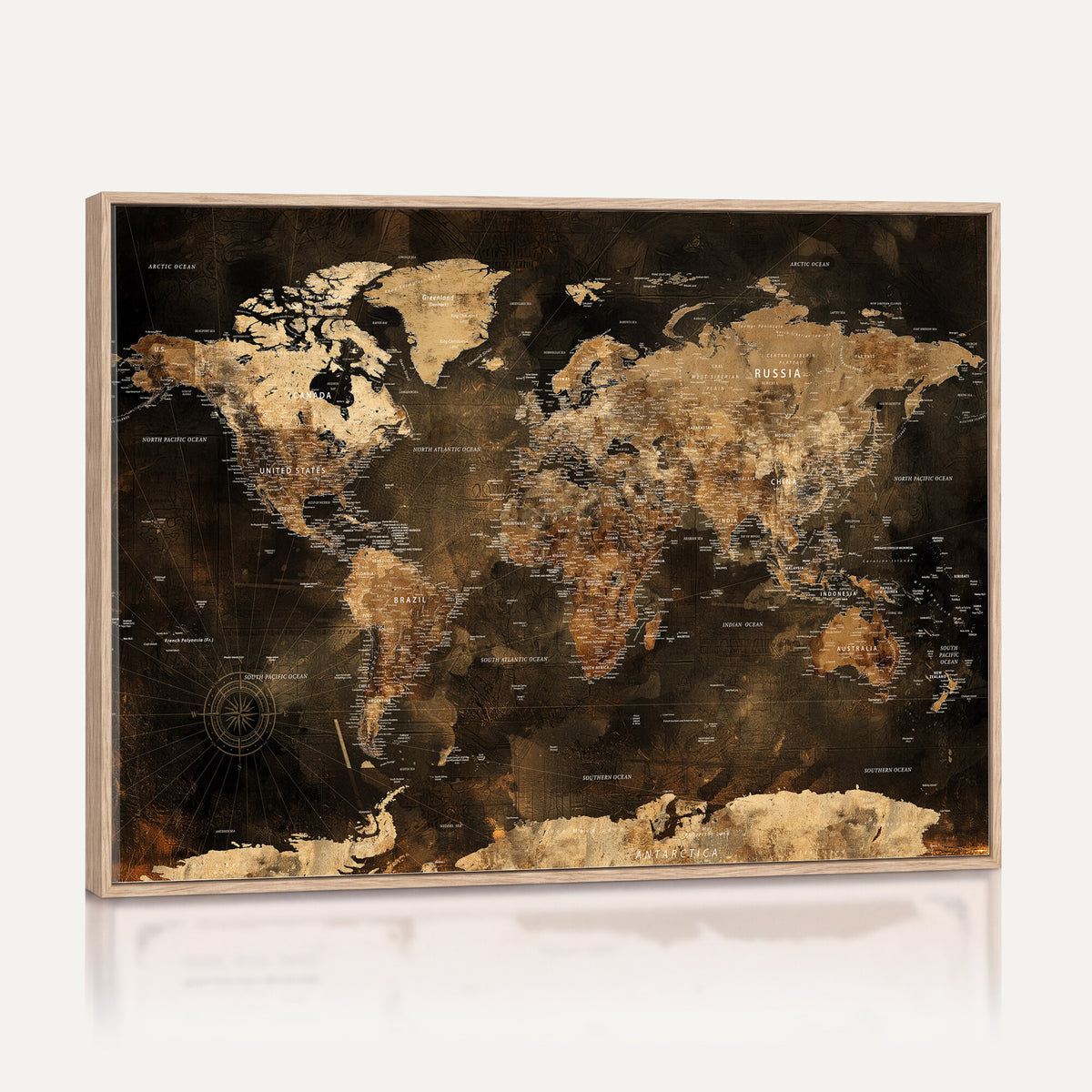 97742922-MGV-CV-36X24 - World Map Canvas Print, Modern Decorative Framed Map Artwork