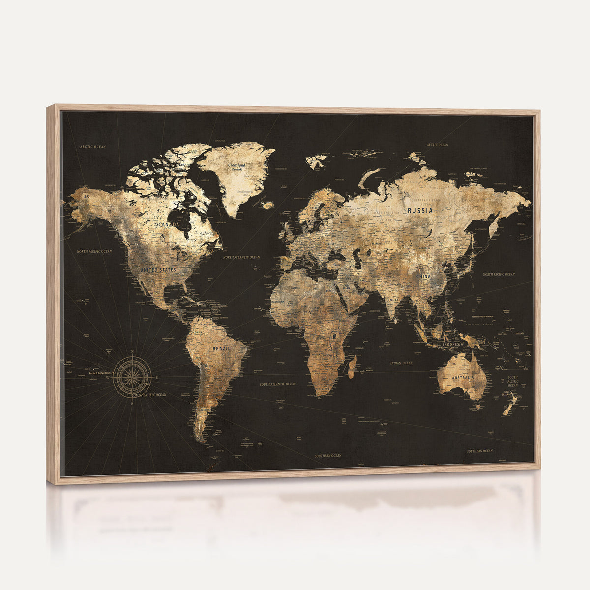 70985630-MGV-CV-36X24 - Framed World Map with Pin Canvas Print – Detailed World Map
