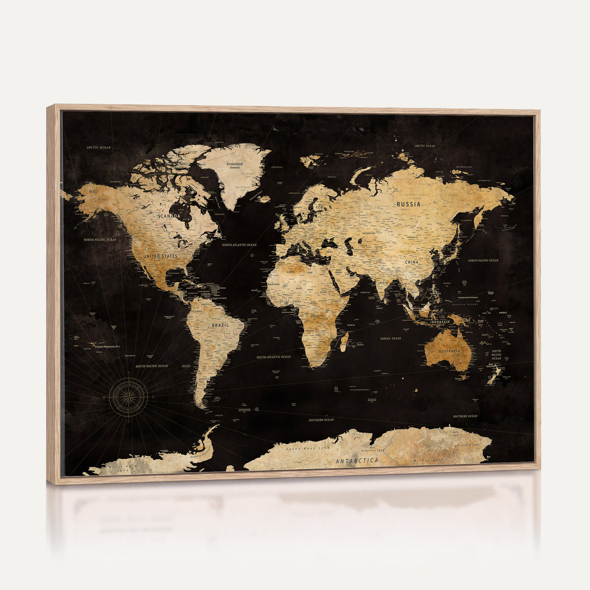 70468159-MGV-CV-36X24 - Extra Large World Map Canvas Print – Detailed Map Classic