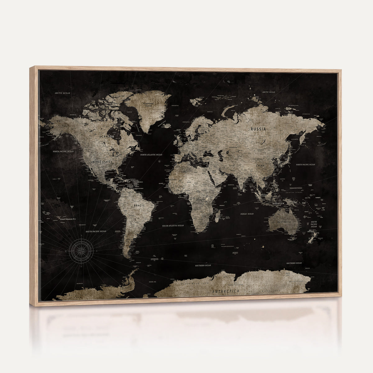 56225956-MGV-CV-36X24 - Detailed World Map Wall Art Print - Large Framed World Map