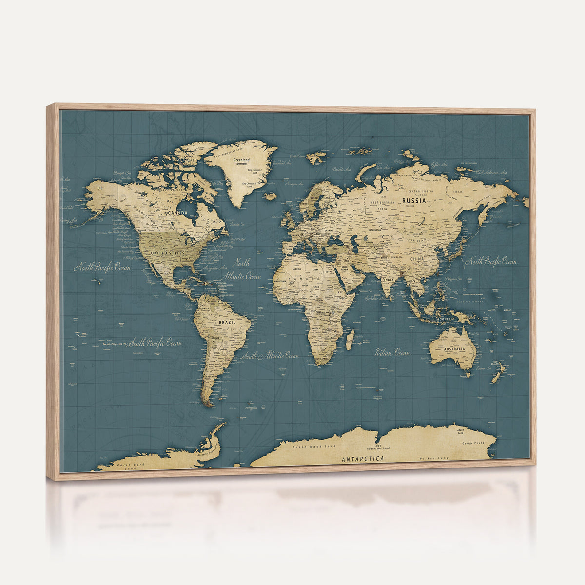 99599383-MGV-CV-36X24 - Minimal Vintage World Map Canvas Wall Art Print, Neutral