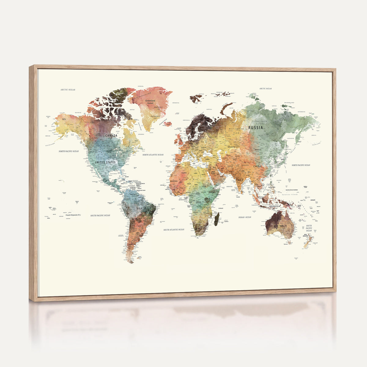 64206059-MGV-CV-36X24 - Framed World Map Wall Art Canvas Print for Living Room and Study Room