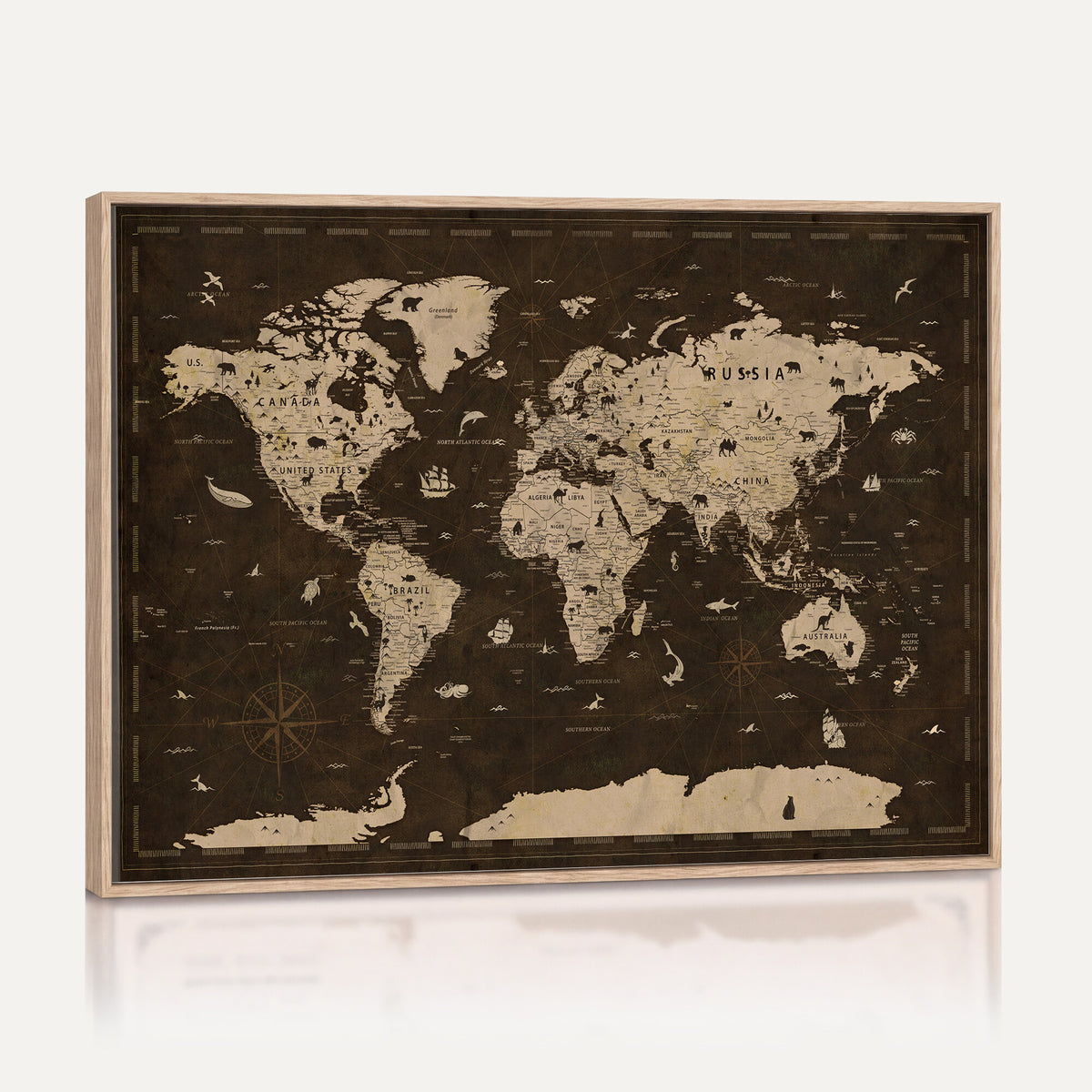 44276398-MGV-CV-36X24 - World Map Wall Art Canvas Print, Modern Decorative Framed Map Artwork Prints for Living Room, Office, Bedroom Wall Decor