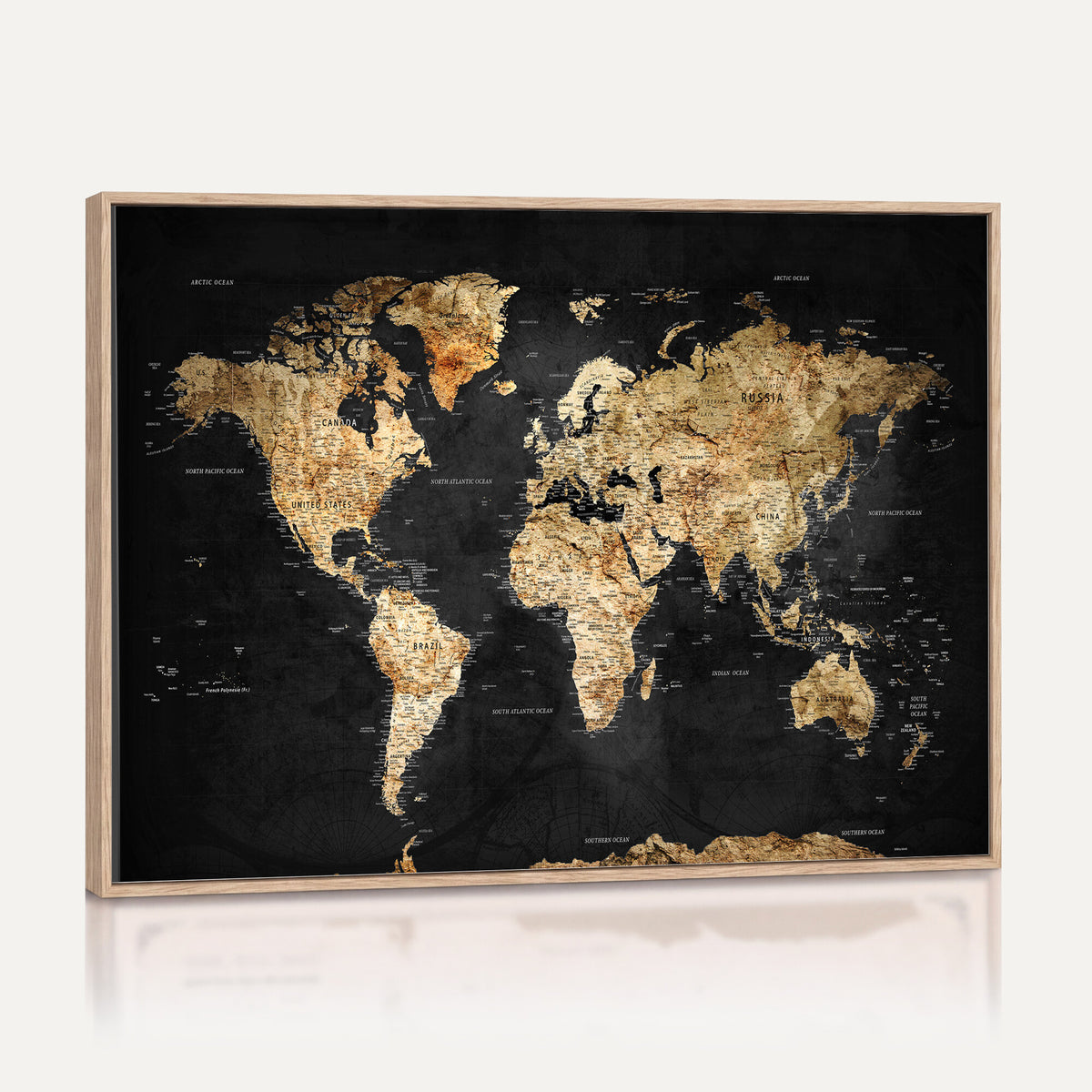 23568589-MGV-CV-36X24 - World Map Wall Art Canvas Print, Modern Decorative Framed Map Artwork Prints for Living Room, Office, Bedroom Wall Decor