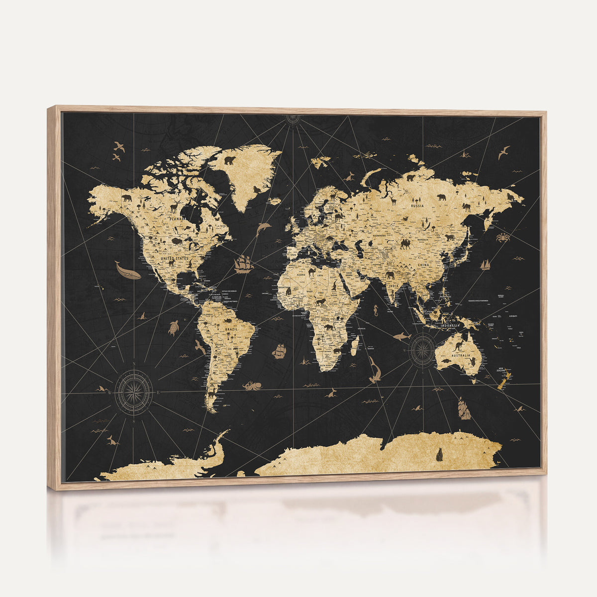 80270976-MGV-CV-36X24 - World Map Wall Art Canvas Print, Modern Decorative Framed Map Artwork Prints for Living Room, Office, Bedroom Wall Decor