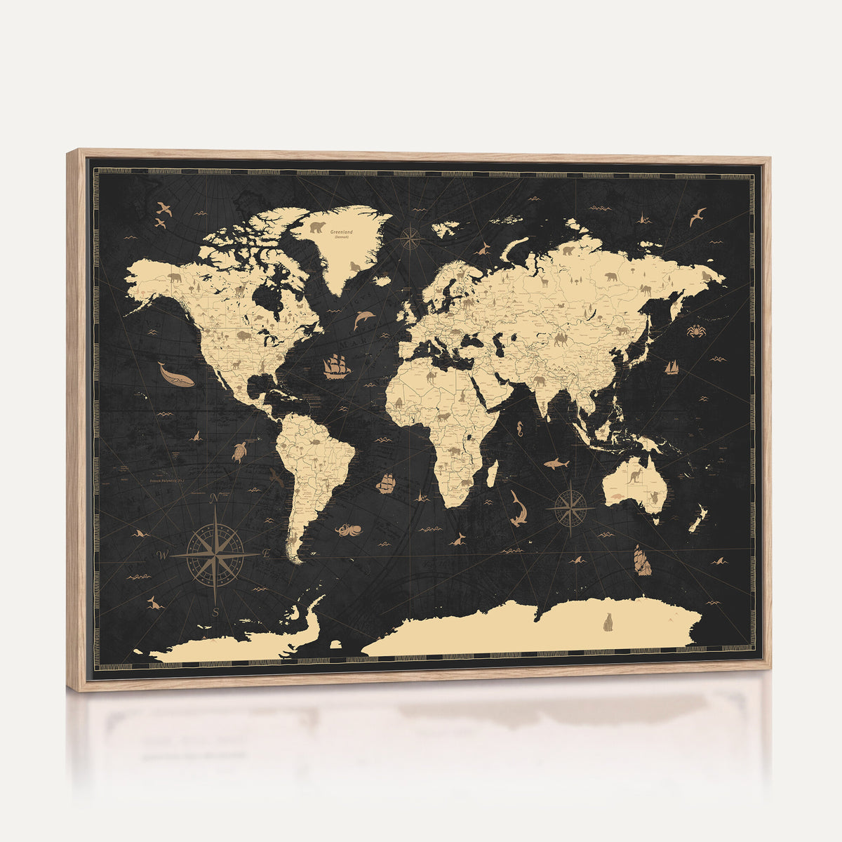 75220264-MGV-CV-36X24 - World Map Wall Art Canvas Print, Modern Decorative Framed Map Artwork Prints for Living Room, Office, Bedroom Wall Decor